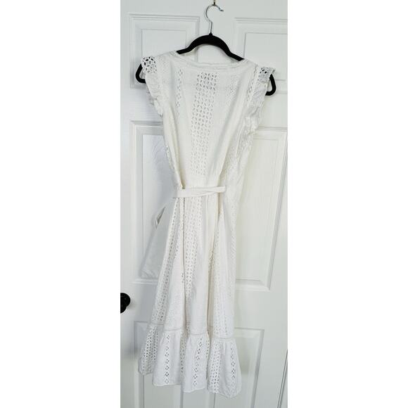 J. Crew White Allover Eyelet Midi Wrap Dress White Cotton Ruffle Dress Size 6 - Picture 4 of 9